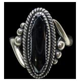 Sterling silver dentil set hematite ring, size 8,