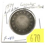 1874 Newfoundland half dollar