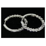 14K White gold diamond inside out hoop earrings,