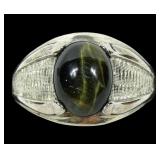 Sterling silver dark tiger eye ring, size 9,