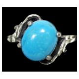 Sterling silver turquoise ring in bypass setting,