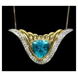 Sterling silver gold wash blue stone pendant with