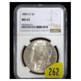 1883-O Morgan dollar NGC slab certified MS-63