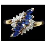 10K Yellow gold marquise cut blue topaz and round