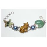 Sajen sterling silver carved jade fish, tiger eye