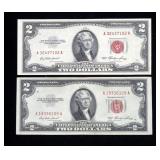 x2- $2 red seal notes series of 1953, EX-Fine -x2