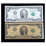 x2- $2 Federal Reserve note series of 1976/1985