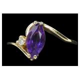 10K Yellow gold marquise cut amethyst ring  in