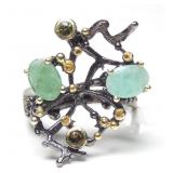 Rhodium plated sterling silver natural emerald and