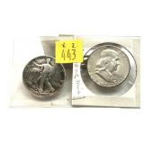 x2- Half dollars, 90% silver -x2 half dollars-Sold