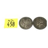 x2- War nickels, 35% silver -x2 nickels -Sold by