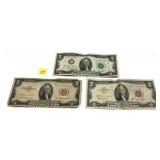 Lot, $2 bills, 3 pcs.