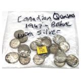 x24- Canadian silver quarters -x24 quarters -