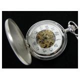 17-Jewel hunter case skeleton pocket watch with