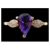 14K Rose gold plated pear cut amethyst ring,