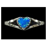 Sterling silver heart shape lab blue opal ring