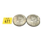 x2- Kennedy half dollars, 40% silver -x2 half