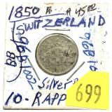 1850 Swiss 10 rappen