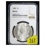 1885 Morgan dollar NGC slab certified MS-63