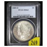 1885-O Morgan dollar PCGS slab certified MS-63