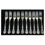 Set of 10 Sterling "Chantilly by Gorham" forks,
