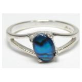 Sterling silver blue paua split shank ring,