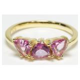 14K Gold wash sterling silver trillion cut pink