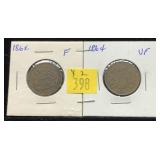 x2-1864 2-cent pieces-x2 pieces-Sold by the piece,