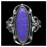 Sterling silver dentil set sugalite ring, size 7,