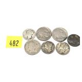 Lot, type coins with silvers, 7 pcs.