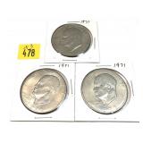 x3- 1971 Eisenhower dollars-x3 dollars - Sold by