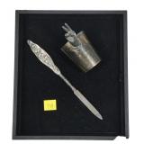 Lot, Napier two-ounce shot measure and lily of the