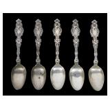 Set of 5 Sterling teaspoons, "Lily" by Whiting,