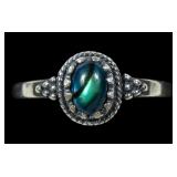 Sterling silver dentil set blue paua ring, size 7
