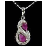 Sterling silver pear cut rubies pendant with