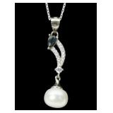 Sterling silver freshwater pearl and blue topaz