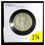 1916-S Walking Liberty half dollar