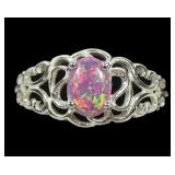 Sterling silver lab pink opal ring in lattice