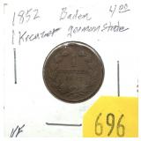 1852 German 1 krenzer