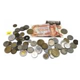 Lot, world coins and currency, 64 pcs.