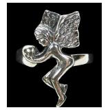 Sterling silver figural fairy ring, size 7,