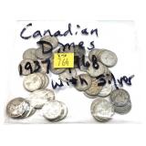 x50- Canadian silver dimes -x50 dimes -Sold by