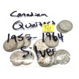 x14- Canadian silver quarters -x14 quarters -Sold