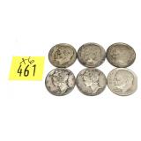 x6- Dimes, 90% silver -x6 dimes-Sold by the piece,