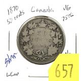 1870 Canadian half dollar