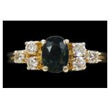 14K Yellow gold oval cut blue-green topaz ring