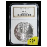 1991 American Silver Eagle NGC slab certified
