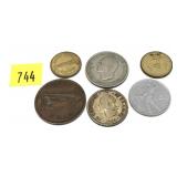Lot, world coins and tokens, 6 pcs.