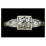 14K White gold diamond solitaire ring in illusion