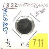 1822 Netherlands half cent
